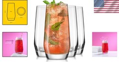 Gwen 18.5oz Highball Glass Set, 4pc Lead-Free Crystal Drinkware for Stylish Sips