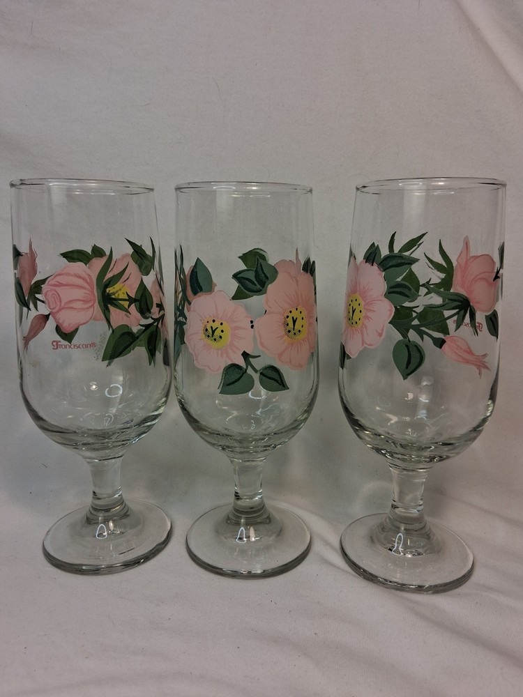 Franciscan Desert Rose Iced Tea / Water / Wine 7 1/4” Glasses Goblets (3)