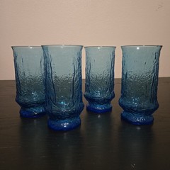 Anchor Hocking Rain Flower Blue Drinking Glasses Tumblers 24 Oz (Set Of 4)