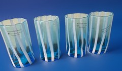 Alessandro Coppola Murano Italy Aqua White Art Glass Tumblers Set of 4