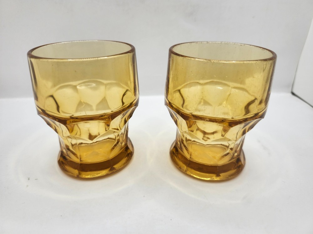 Vintage Set of 2 Anchor Hocking Amber Colored Honeycomb Glasses