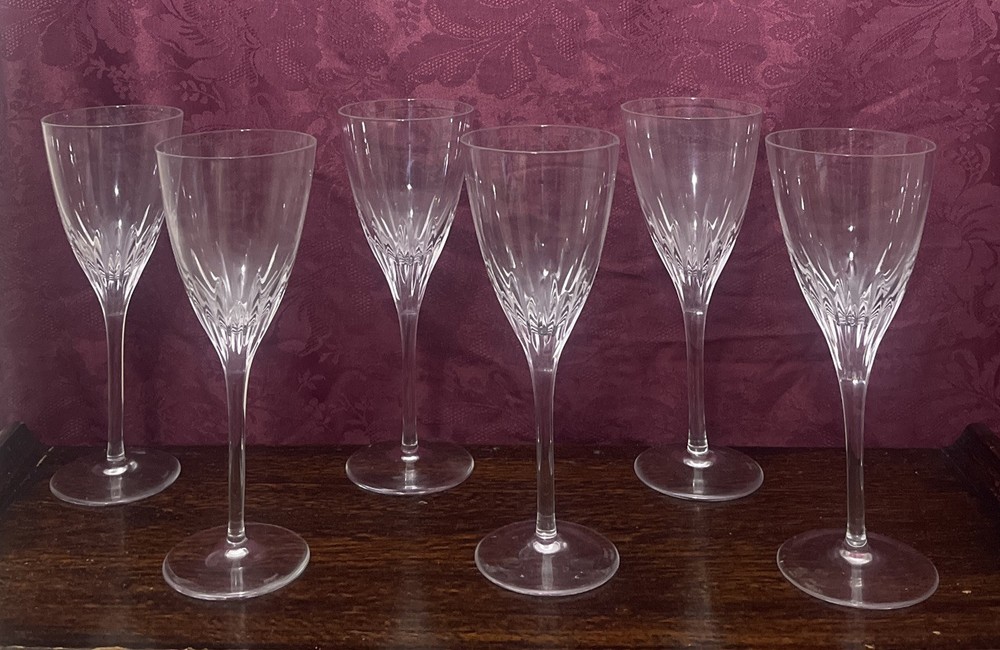 6 Marquis Waterford Crystal Platinum Trim Claria Wine Glasses 8.25″