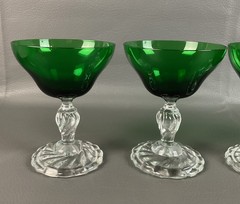 4 Fostoria Crystal w Empire Green Colonial Dame Elegant Pressed Glasses Sherbet