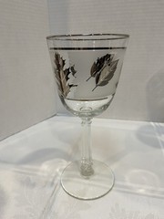 6 Vtg MCM Silver Rim Stemmed Frosted Wine Glasses Metallic Leaf Goblet 7.25″
