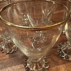 Vintage Anchor Hocking Boopie Clear Gold Rimmed 2oz Cordial Bar Glasses Set 7
