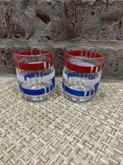 Set of 2 Libbey Patriot Red, White & Blue 3″ Rocks or Juice Glasses