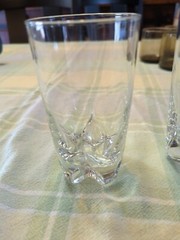 2 High ball glasses Unique pattern Of Plus On Bottom 16oz And 12oz. Heavy Glass