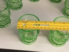 8 VTG uranium green Georgian tumblers 5oz flat depression glass USA