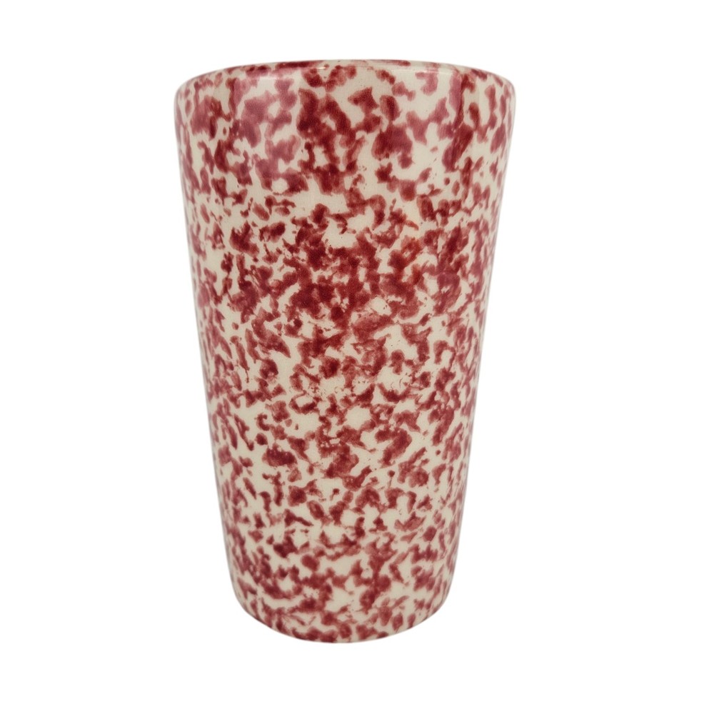 Workshops of Gerald E. Henn Red Spongeware Tumbler Glass Cup 5.5″ 14 oz.