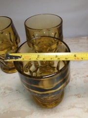 4 MCM Vintage Anchor Hocking Georgian Amber Topaz Bar Tumbler Glasses Honeycomb