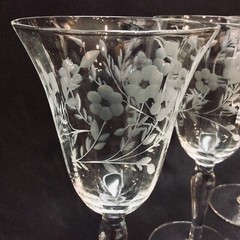 Set 8 Vintage Cut Crystal Wine Goblets 7-1/2” Optic Gray Cut Crystal