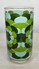 Vintage Floral Glass Tumbler Green MCM Mid Century Flower Hippie