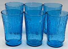 Pagoda Laser Blue by Anchor Hocking Set of 6 Retro MCM Glasses 5 oz Flat Tumbler