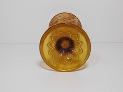 Vintage Amber Floral Embossed Pedestal Tumblers Set of 2 1970s Glassware