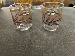 Libbey Golden Yellow Wheat Brown Amber Glasses Set 5 12oz & 2 6oz juice MCM VTG