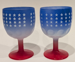 2 Bartlett Collins Red White Blue Stars Goblets Beer Glasses 6″ Patriotic July 4