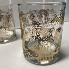7 Drinking Glasses – Staccato Cupid With Music Score Notes In Gold – Mint Cond.