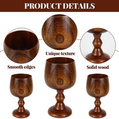 2 Pack Wooden Goblets Handcrafted Natural Solid Wood Wine Beer Water Cups Kit