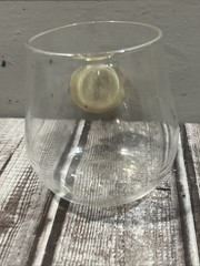 Hand Blow wine water juice glass Clear With Green Medallion Center Signed