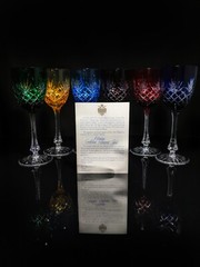 Faberge Odessa Crystal Colored Wine Glasses set measure 8 3/8″ H in Faberge case