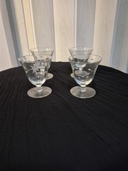 Vintage Oyster / Fruit Cocktail Glasses – Etched Starburst -Set of 4