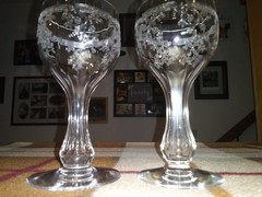 Central Glass Works Etch 11 Hollow Stem Champagne Glasses