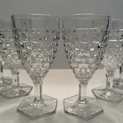 (6) Fostoria Glass Cubist AMERICAN Water Goblets Hex Footed w/Stem Clear Vintage