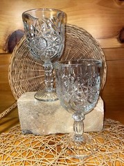 Vintage Libbey Ornate Hobstar Stem Footed Water 10 oz 7.25 in Goblets Lot of 2