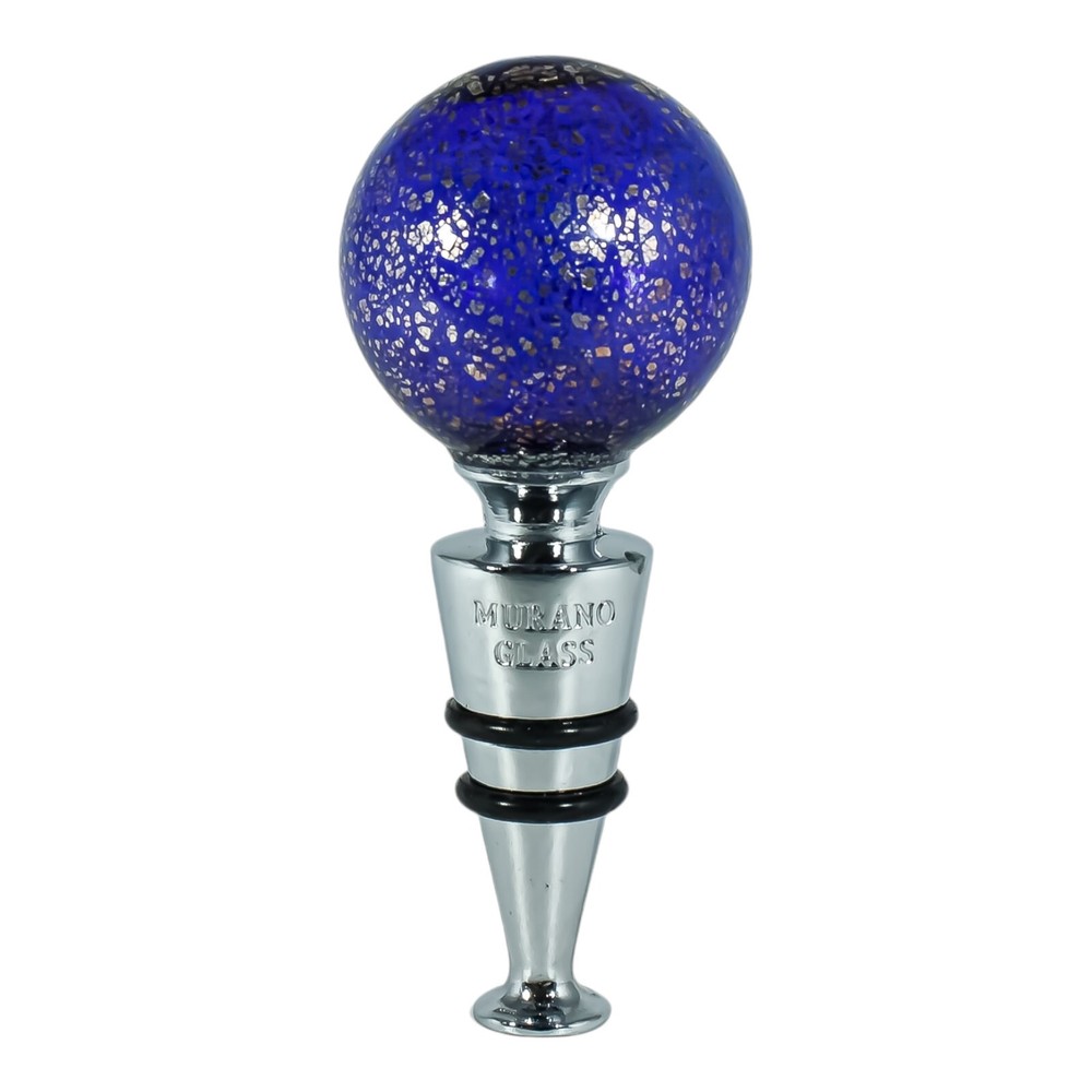 Bottle Stopper Murano Glass Blue Silver Wine Prosecco Venice Gift Box
