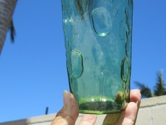 Vintage Mid Century Tex Decatur Glass Thumbprint Tumbler Green