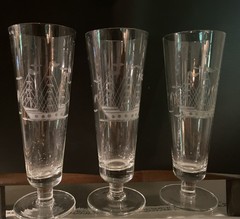 Glass Clipper Ship Etched Beer Glasses, Set Of 3