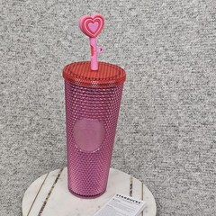 Starbucks Disneyland Pink Studded Tumbler Cup 24oz Heart Straw Mickey Valentines