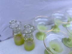 Large Blendo Lime Green Barware Set With Gold Rim 15 pieces Tumblers Cruets etc