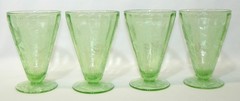 Four Green Jeannette Floral Poinsettia Footed Tumblers