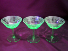 Cambridge Apple Green Stem 3060 Etch 520 Champange Tall Sherbet Glasses Set of 3