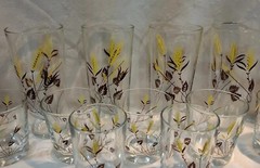 11-Vintage Clear Glasses/Barware Golden Wheat Design Country farmhouse Falldeco
