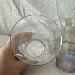 Set of 7 Iridescent Clear Glass Tumbler Glasses, Round Shape, Glossy Finish