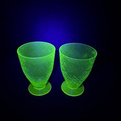 Pukeberg Pair Vaseline Uranium Turkey Tracks Geen w/Yellow Footed Tumbler RARE!!
