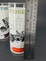 Set of 4 Anchor Hocking Antique Car Autos Frosted Glass Tumblers Vintage