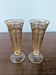 Set of 2 Interglass Italy Crystal Glasses 24 Gold Trim Champagne Flutes, New