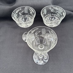 Set Of 3 Vintage 3” W Etched Floral Spray Pattern With Panels Stemmed Glasses