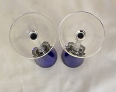 2 Signed GUY CORRIE UNION STREET ASTA Cobalt Blue Art Glass Champaign Flutes