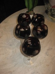 Vintage 4.9” Crystal Burgundy Hand Cut to Clear Burgundy Cordial Glass Set of 5