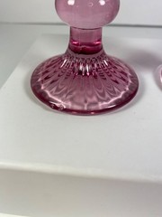 Vintage Pink Champagne Flutes Set of 2 Ribbed Glass Toasting Glasses Romantic