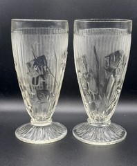 Jeannette Iris Herringbone Ribbed 6″ Carnival Glass Tumblers, Set of 2