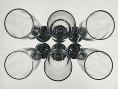 6 Luminarc Domino Signature Black Stem Fluted Champagne Set Cristal Glass France