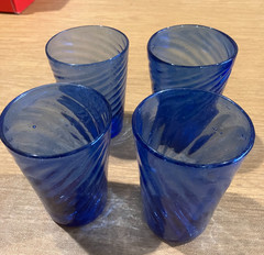 Lot of 4 Vintage Cobalt Blue Swirl Glasses 4″ Tall – GREAT CONDITION