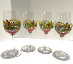 Orleans Romanian Crystal Wine Glasses 4 Colorful Hand-Painted Stained Glass