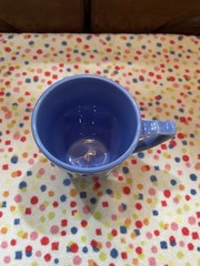 Homer Laughlin Riviera Handled Tumbler Mauve Blue Excellent