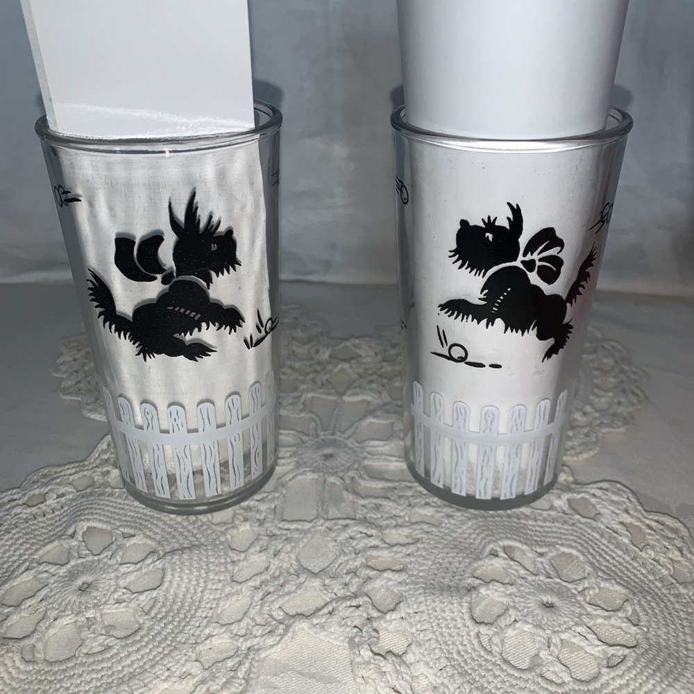 Vtg Hazel Atlas Scottie Dog Drinking Glass Terrier Picket Fence 50’s Lot of 2